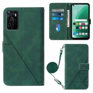 For OPPO A55S 5G CPH2309 JP Edition Crossbody 3D Embossed Flip Leather Phone Case(Dark Green)