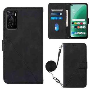 For OPPO A55S 5G CPH2309 JP Edition Crossbody 3D Embossed Flip Leather Phone Case(Black)
