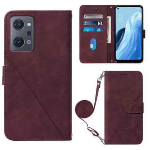 For OPPO Reno7 A JP Edition Crossbody 3D Embossed Flip Leather Phone Case(Wine Red)