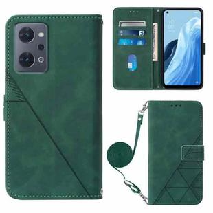 For OPPO Reno7 A JP Edition Crossbody 3D Embossed Flip Leather Phone Case(Dark Green)