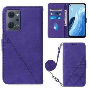 For OPPO Reno7 A JP Edition Crossbody 3D Embossed Flip Leather Phone Case(Purple)