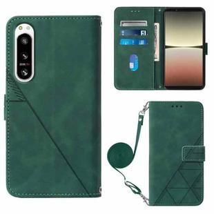 For Sony Xperia 5 IV Crossbody 3D Embossed Flip Leather Phone Case(Dark Green)