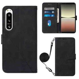 For Sony Xperia 5 IV Crossbody 3D Embossed Flip Leather Phone Case(Black)