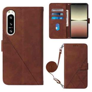 For Sony Xperia 5 IV Crossbody 3D Embossed Flip Leather Phone Case(Brown)