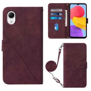 For Samsung Galaxy A23E / A22E / A23S / A23 5G Crossbody 3D Embossed Flip Leather Phone Case(Wine Red)