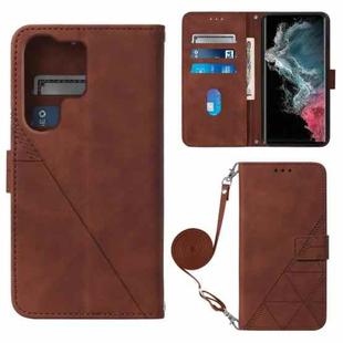 For Samsung Galaxy S23 Ultra 5G Crossbody 3D Embossed Flip Leather Phone Case(Brown)