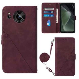 For Sharp Aquos Sense7 SH-V48 Crossbody 3D Embossed Flip Leather Phone Case(Wine Red)