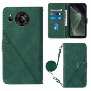 For Sharp Aquos Sense7 SH-V48 Crossbody 3D Embossed Flip Leather Phone Case(Dark Green)