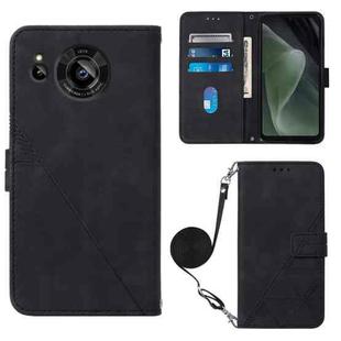For Sharp Aquos Sense7 SH-V48 Crossbody 3D Embossed Flip Leather Phone Case(Black)