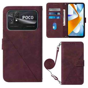 For Xiaomi Poco C40 Global Crossbody 3D Embossed Flip Leather Phone Case(Wine Red)