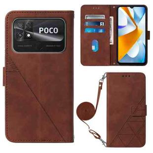 For Xiaomi Poco C40 Global Crossbody 3D Embossed Flip Leather Phone Case(Brown)