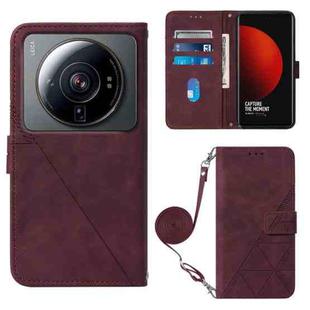 For Xiaomi 12 Ultra / 12S Ultra Crossbody 3D Embossed Flip Leather Phone Case(Wine Red)