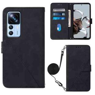 For Xiaomi 12T / 12T Pro / Redmi K50 Ultra Crossbody 3D Embossed Flip Leather Phone Case(Black)