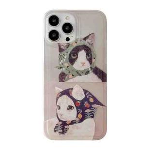 For iPhone 14 Plus Translucent Frosted IMD TPU Phone Case(Retro Scarf Cat)