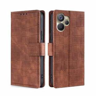 For Realme 9i 5G Global/10 5G Skin Feel Crocodile Magnetic Clasp Leather Phone Case(Brown)