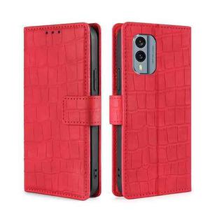 For Nokia X30 5G Skin Feel Crocodile Magnetic Clasp Leather Phone Case(Red)