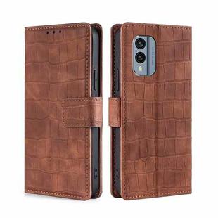 For Nokia X30 5G Skin Feel Crocodile Magnetic Clasp Leather Phone Case(Brown)