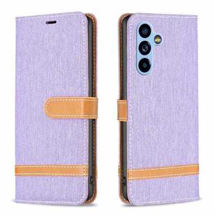 For Samsung Galaxy A54 5G Color Block Denim Texture Leather Phone Case(Purple)