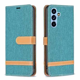 For Samsung Galaxy A54 5G Color Block Denim Texture Leather Phone Case(Green)