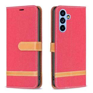 For Samsung Galaxy A54 5G Color Block Denim Texture Leather Phone Case(Red)