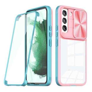 For Samsung Galaxy S22 5G 360 degree Full Coverage Sliding Camshield Phone Case(Pink+Blue)