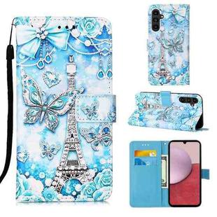 For Samsung Galaxy A14 5G Colored Drawing Pattern Plain Weave Leather Phone Case(Tower Butterfly)