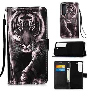 For Samsung Galaxy S23 5G Colored Drawing Pattern Plain Weave Leather Phone Case(Black And White Tiger)