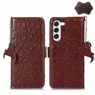 For Samsung Galaxy S23 5G Ostrich Pattern Genuine Leather RFID Phone Case(Coffee)