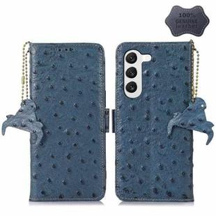 For Samsung Galaxy S23 5G Ostrich Pattern Genuine Leather RFID Phone Case(Blue)