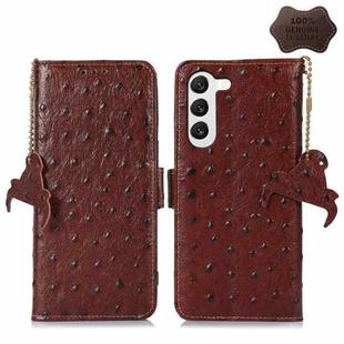 For Samsung Galaxy S23+ 5G Ostrich Pattern Genuine Leather RFID Phone Case(Coffee)
