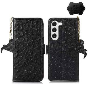 For Samsung Galaxy S23+ 5G Ostrich Pattern Genuine Leather RFID Phone Case(Black)