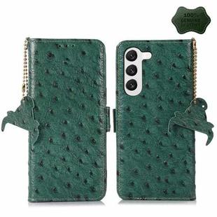 For Samsung Galaxy S22 5G Ostrich Pattern Genuine Leather RFID Phone Case(Green)