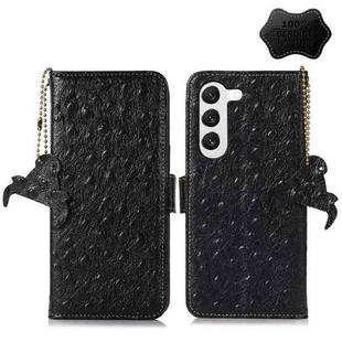 For Samsung Galaxy S22+ 5G Ostrich Pattern Genuine Leather RFID Phone Case(Black)