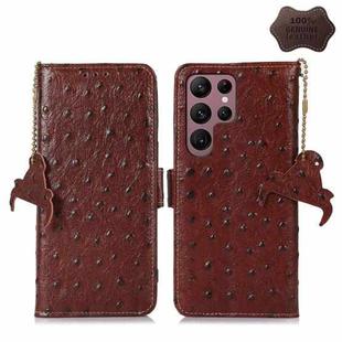 For Samsung Galaxy S22 Ultra 5G Ostrich Pattern Genuine Leather RFID Phone Case(Coffee)