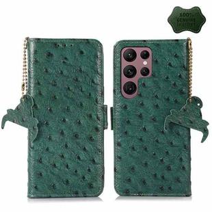 For Samsung Galaxy S22 Ultra 5G Ostrich Pattern Genuine Leather RFID Phone Case(Green)