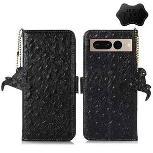 For Google Pixel 7 Ostrich Pattern Genuine Leather RFID Phone Case(Black)