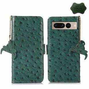 For Google Pixel 7 Ostrich Pattern Genuine Leather RFID Phone Case(Green)