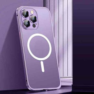 For iPhone 14 Pro Spring Buckle Metal Frosted Magsafe Phone Case(Deep Purple)