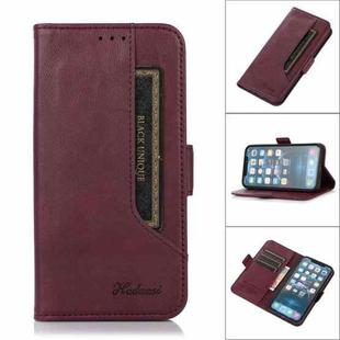 For iPhone 12 / 12 Pro Dual Buckle Card Wallet Calf Leather Phone Case(Wine Red)