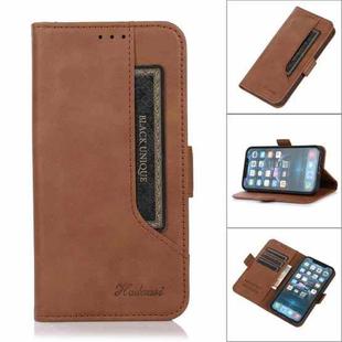 For iPhone 12 / 12 Pro Dual Buckle Card Wallet Calf Leather Phone Case(Brown)