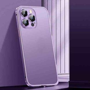 For iPhone 14 Pro Spring Buckle Metal Frosted Phone Case(Purple)
