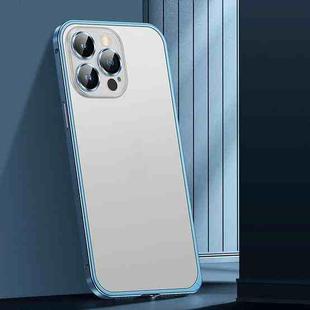 For iPhone 14 Pro Max Spring Buckle Metal Frosted Phone Case(Sierra Blue)