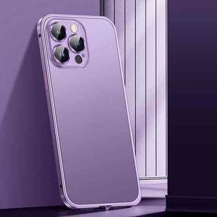 For iPhone 14 Pro Max Spring Buckle Metal Frosted Phone Case(Purple)