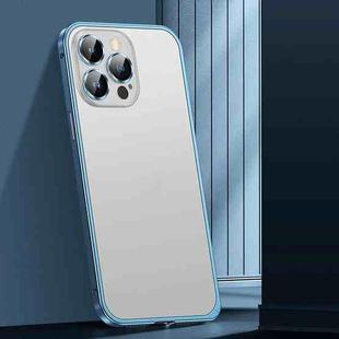 For iPhone 13 Pro Max Spring Buckle Metal Frosted Phone Case(Sierra Blue)