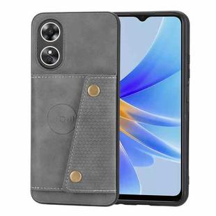 For OPPO A17 Double Buckle Card Slots Magnetic Phone Case(Grey)