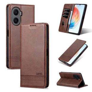 For Honor Play 40 Plus AZNS Magnetic Calf Texture Flip Leather Phone Case(Dark Brown)