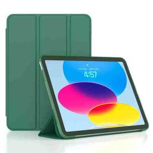 For iPad 10th Gen 10.9 2022 3-fold TPU Leather Smart Tablet Case(Dark Green)