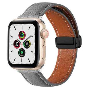 Folding Buckle Genuine Leather Watch Band For Apple Watch Ultra 49mm / Series 8&7 45mm / SE 2&6&SE&5&4 44mm / 3&2&1 42mm(Nebula Ash)