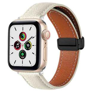 Folding Buckle Genuine Leather Watch Band For Apple Watch Ultra 49mm / Series 8&7 45mm / SE 2&6&SE&5&4 44mm / 3&2&1 42mm(Beige)