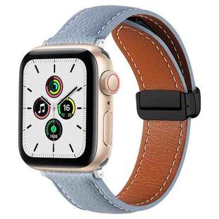 Folding Buckle Genuine Leather Watch Band For Apple Watch Series 8&7 41mm / SE 2&6&SE&5&4 40mm / 3&2&1 38mm(Sky Cloud Blue)